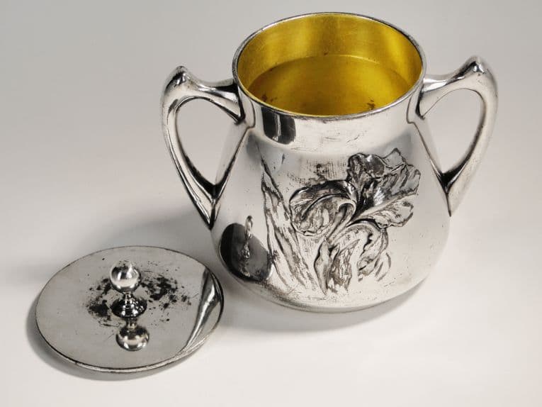 Cukiernica Art Nouveau, mosiądz srebrzony, Polska, lata 20. - 187544