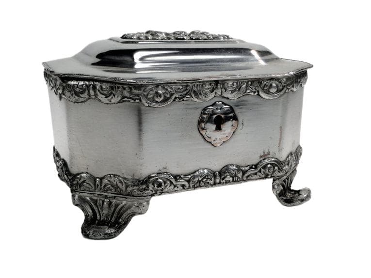 Cukiernica Biedermeier, miedź srebrzona, Norblin, Polska, lata 20.