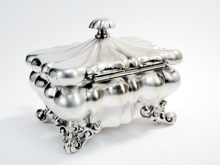 Cukiernica sarkofagowa Biedermeier, mosiądz srebrzony, Szwecja, XIX w. - 187612