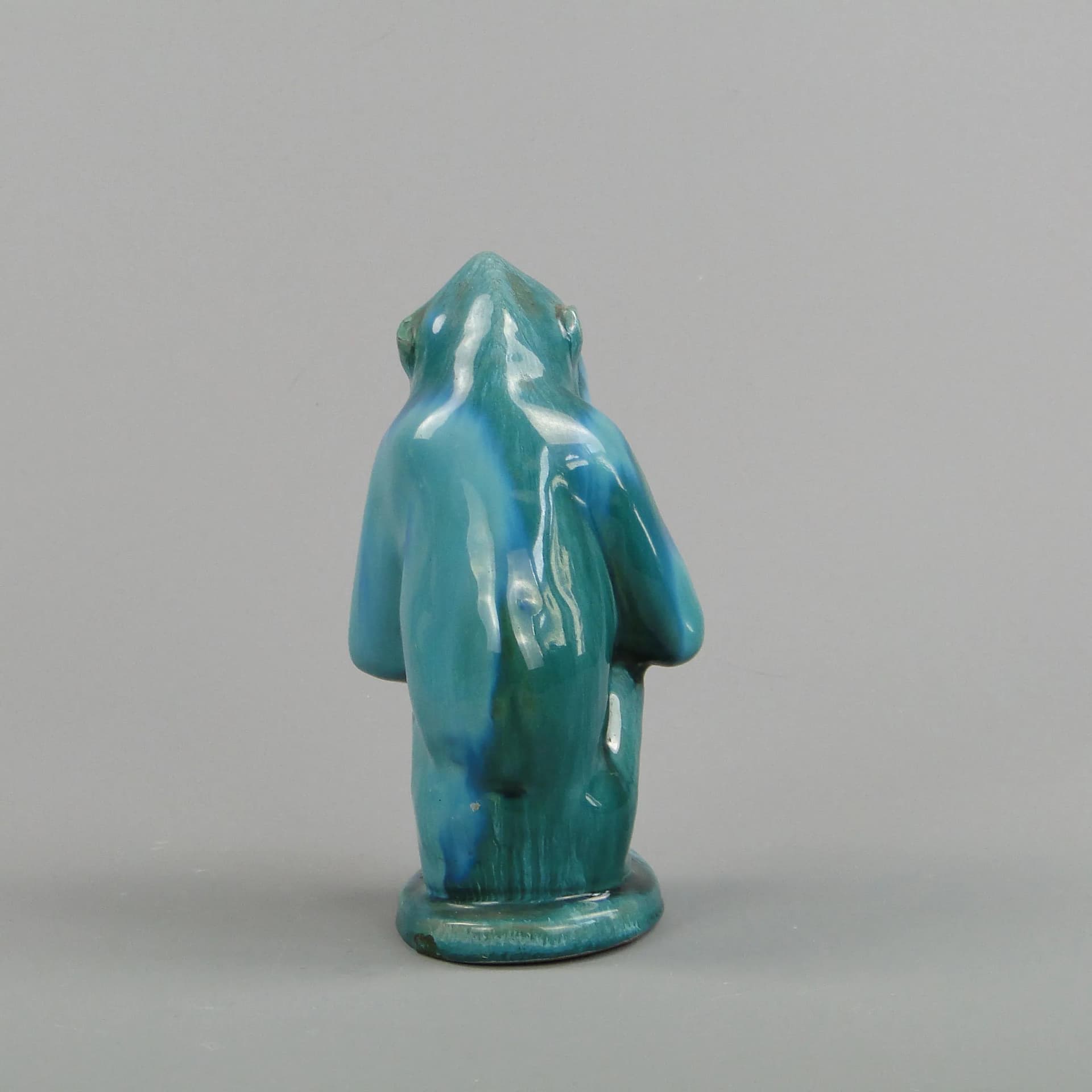 Figura pawiana Art deco, turkus, ceramika, proj. D. Urbach, Czechy, lata 30. - 12948