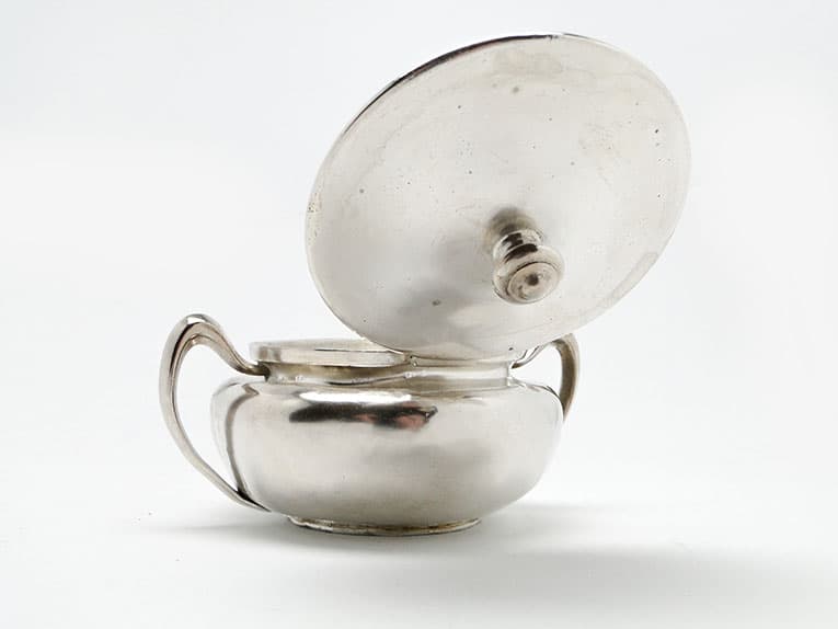 Cukiernica Art Nouveau, mosiądz srebrzony, Norblin, Polska, lata 20. - 187716