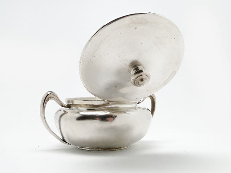 Cukiernica Art Nouveau, mosiądz srebrzony, Norblin, Polska, lata 20. - 187715