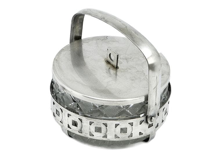 Cukiernica, postmodernizm, szkło, mosiądz srebrzony, Polska, lata 70.