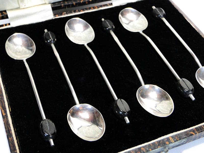 Coffee Spoon Set Art Deco, silver, black bakelite, United Kingdom, 1930s. - 187900