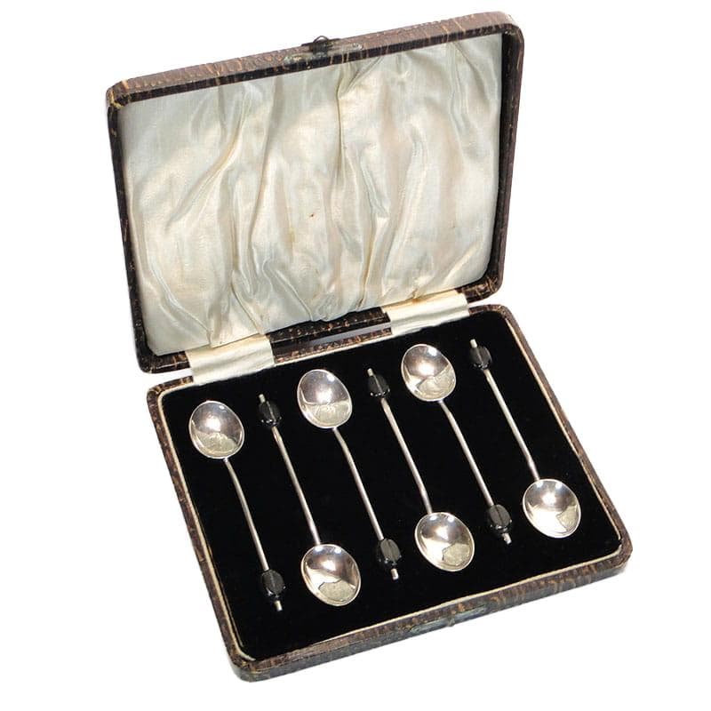 Coffee Spoon Set Art Deco, silver, black bakelite, United Kingdom, 1930s.