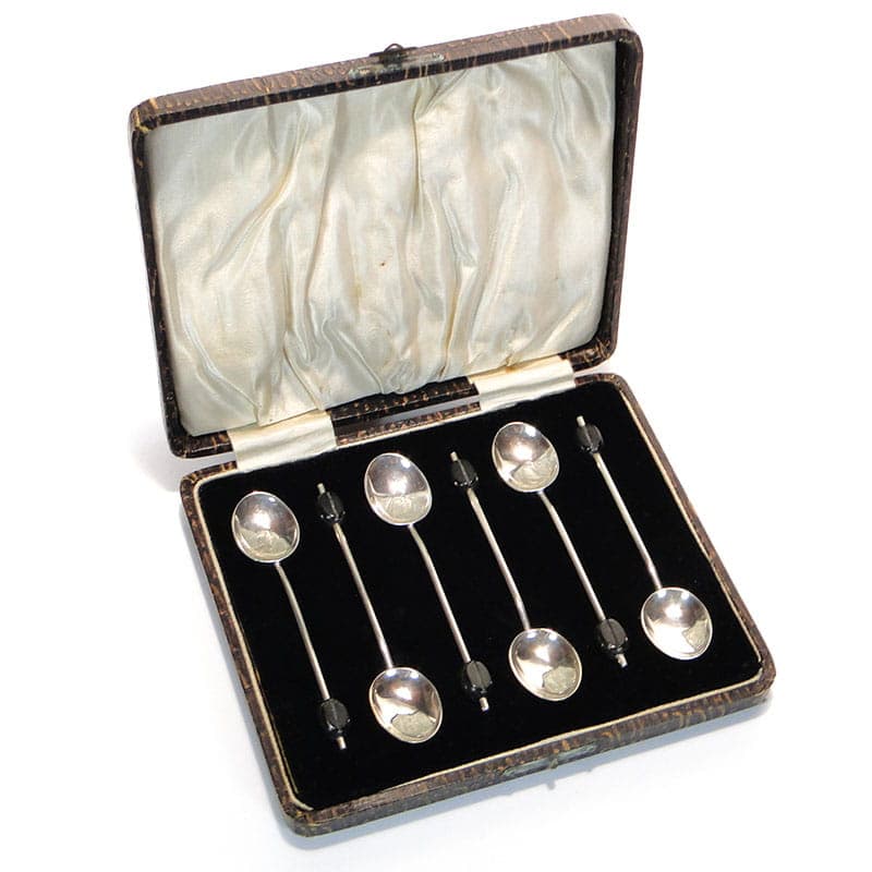 Coffee Spoon Set Art Deco, silver, black bakelite, United Kingdom, 1930s. - 187901