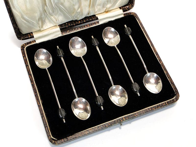 Coffee Spoon Set Art Deco, silver, black bakelite, United Kingdom, 1930s. - 187902
