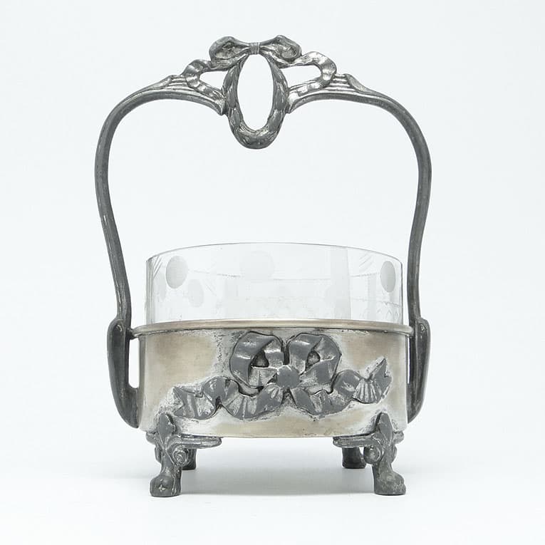 Cukiernica Art Nouveau, mosiądz srebrzony, Polska, lata 20. - 187964