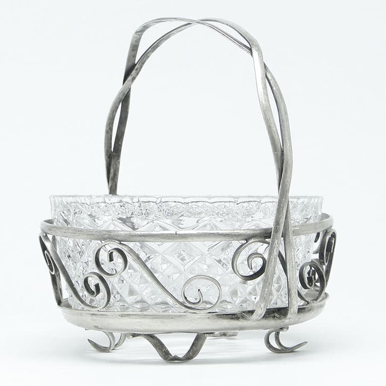 Cukiernica, postmodernizm, mosiądz srebrzony, szkło, HEFRA, Polska, lata 70. - 187974