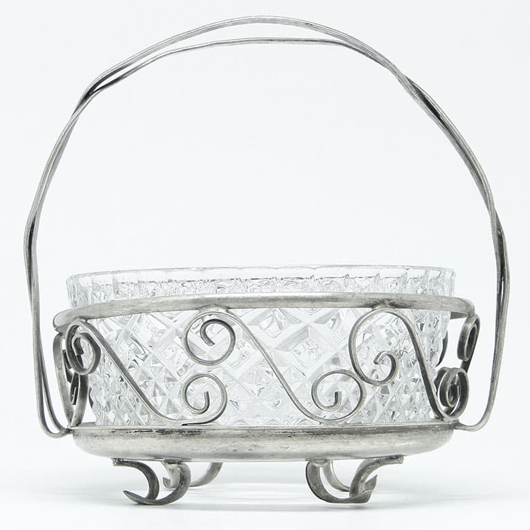 Cukiernica, postmodernizm, mosiądz srebrzony, szkło, HEFRA, Polska, lata 70. - 187972