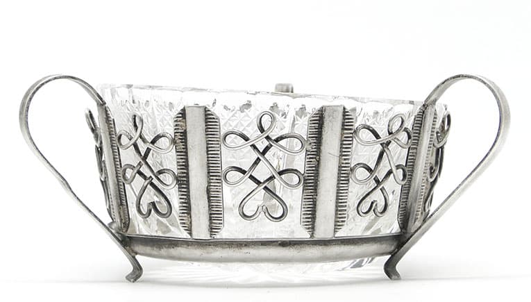 Cukiernica postmodernizm, mosiądz srebrzony, HEFRA, Polska, lata 70. - 188103