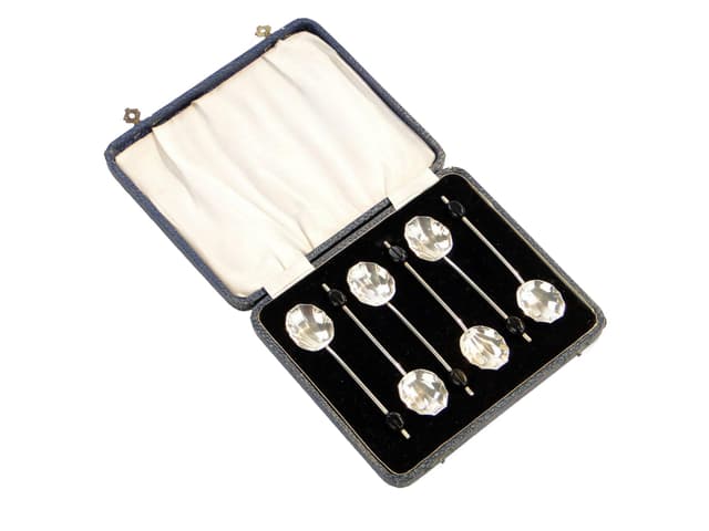 Coffee spoon set Art Deco, silver, black bakelite, United Kingdom, 1930s. - DIMENSION