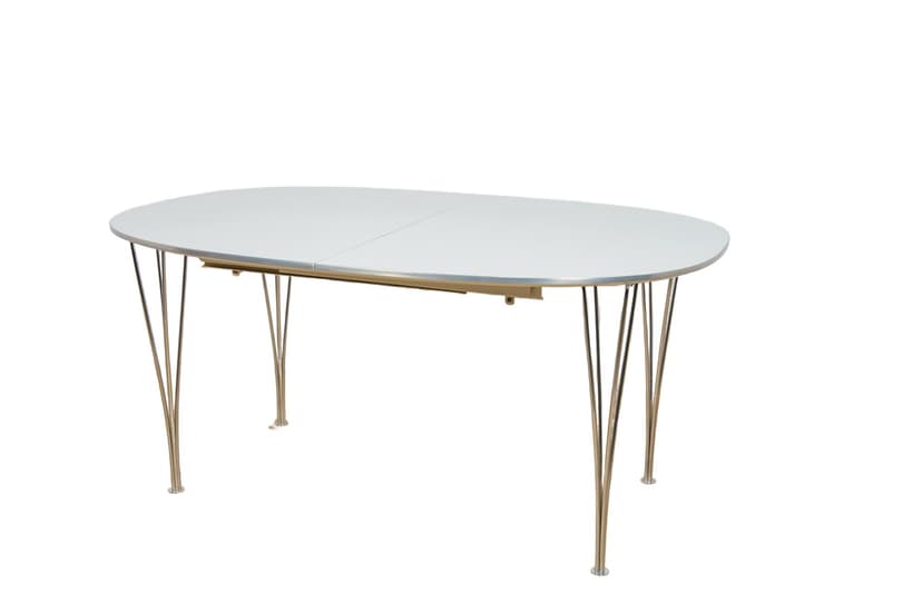 Stół rozkładany B612 Superellipse, biały, aluminium, proj. P. Hein, B. Mathsson, Fritz Hansen, Dania, lata 60.