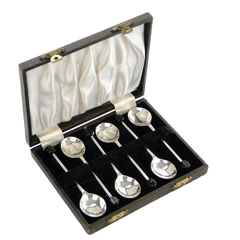Coffee spoon set Art Deco, black Bakelite, silver-plated brass, United Kingdom, 1930s.