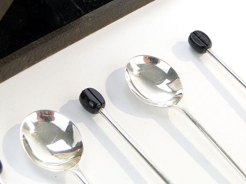 Coffee spoon set Art Deco, black Bakelite, silver-plated brass, United Kingdom, 1930s. - 188119