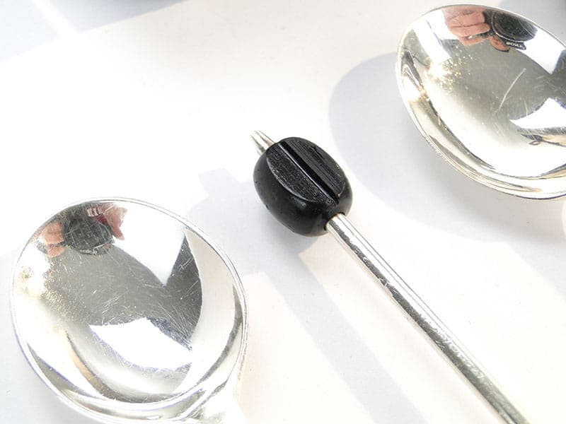 Coffee spoon set Art Deco, black Bakelite, silver-plated brass, United Kingdom, 1930s. - 188116