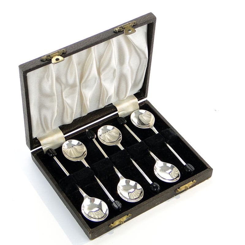 Coffee spoon set Art Deco, black Bakelite, silver-plated brass, United Kingdom, 1930s. - 188121