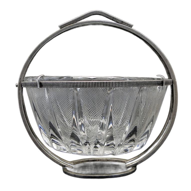 Cukiernica Art Deco, szkło, mosiądz srebrzony, Polska, lata 20. - 193014