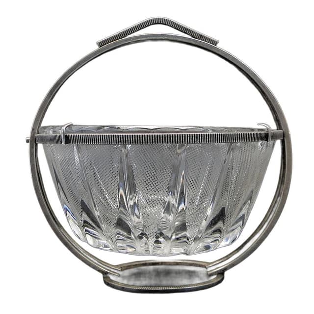 Cukiernica Art Deco, szkło, mosiądz srebrzony, Polska, lata 20. - WYMIARY