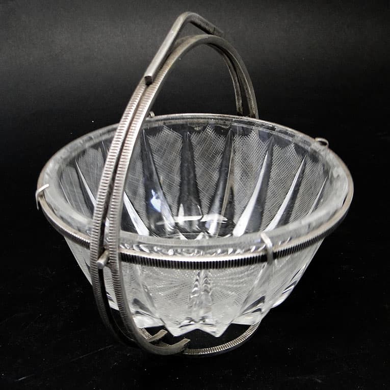 Cukiernica Art Deco, szkło, mosiądz srebrzony, Polska, lata 20. - 188227