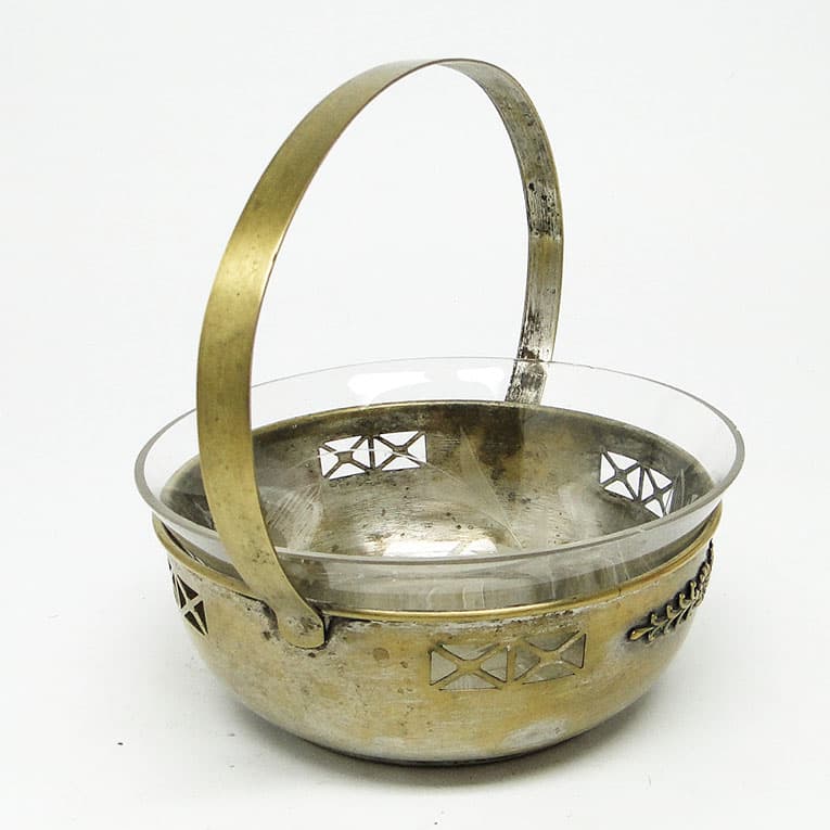 Cukiernica koszyczkowa Secesja, mosiądz srebrzony, Austria, lata 20. - 188253