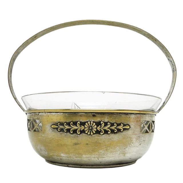 Cukiernica koszyczkowa Secesja, mosiądz srebrzony, Austria, lata 20. - WYMIARY