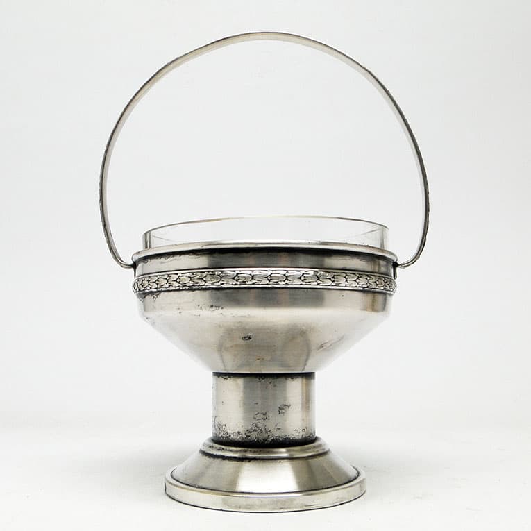 Cukiernica Art Deco, mosiądz srebrzony, kryształ, Polska, lata 30. - 188275