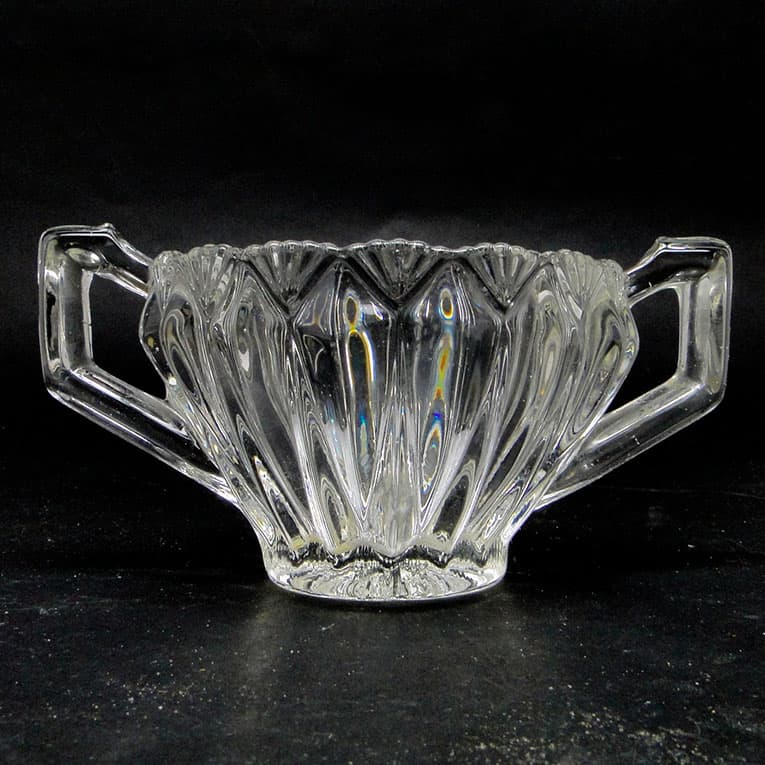 Cukiernica postmodernizm new look, szkło prasowane transparentne, Huta Hortensja, Polska, lata 70. - 188341