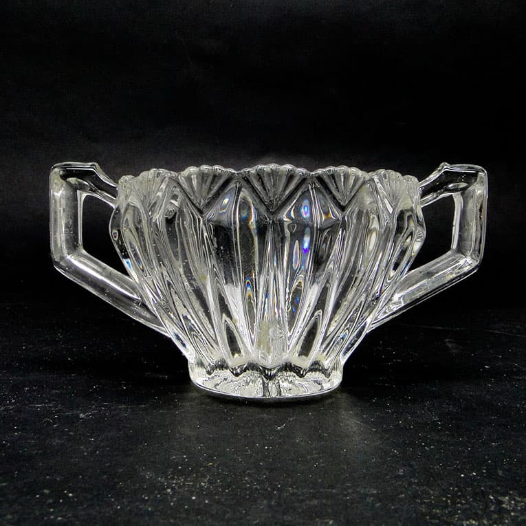 Cukiernica postmodernizm new look, szkło prasowane transparentne, Huta Hortensja, Polska, lata 70. - 188339