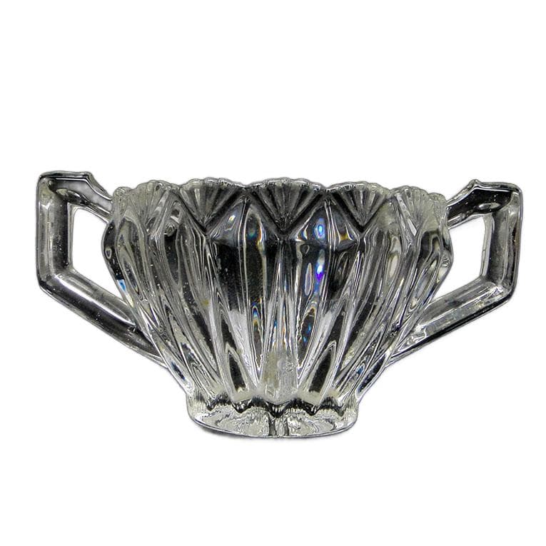 Cukiernica postmodernizm new look, szkło prasowane transparentne, Huta Hortensja, Polska, lata 70.