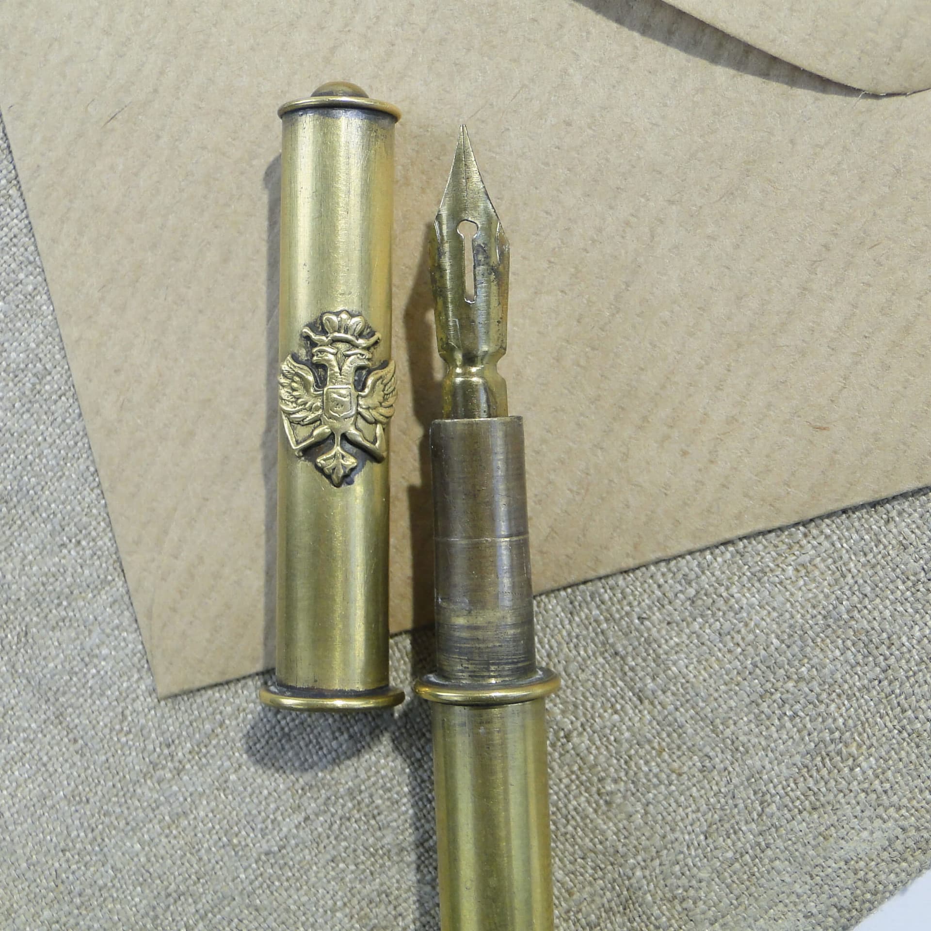 Neoclassical travel pen, dark brown, bronze, Russia, 19th century - 188328