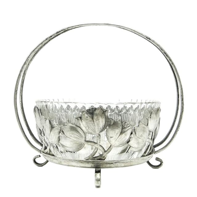 Cukiernica, postmodernizm, mosiądz srebrzony, HEFRA, Polska, lata 70. - WYMIARY