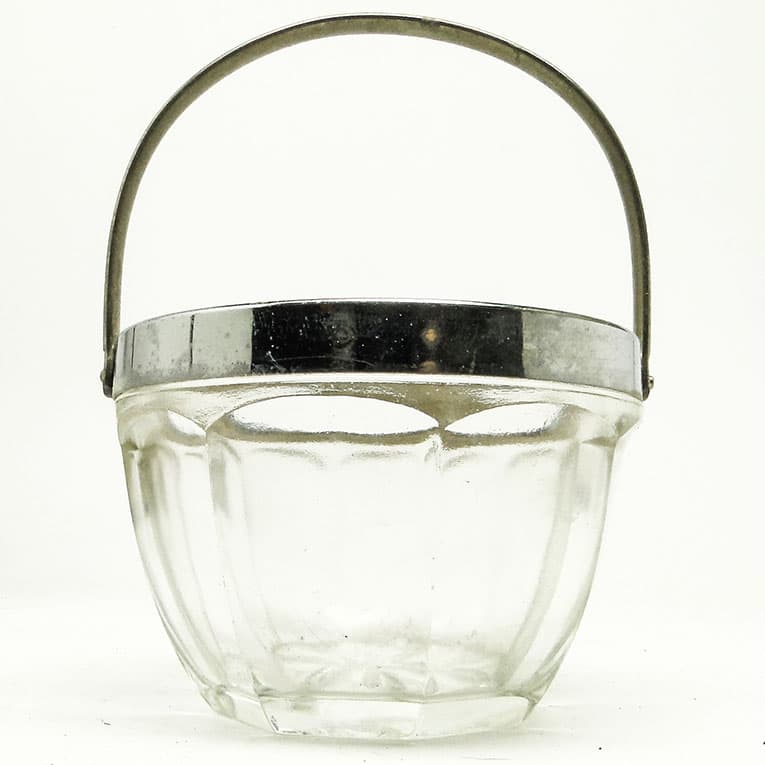 Cukiernica Art déco, szkło prasowane, mosiądz chromowany, Huta Hortensja, Polska, lata 50. - 188480