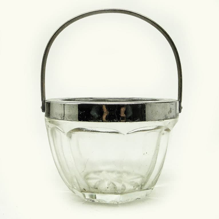 Cukiernica Art déco, szkło prasowane, mosiądz chromowany, Huta Hortensja, Polska, lata 50. - 188477