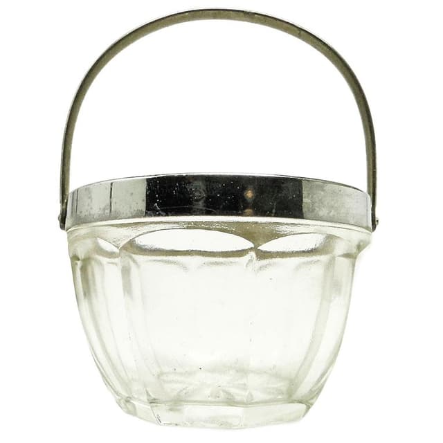 Cukiernica Art déco, szkło prasowane, mosiądz chromowany, Huta Hortensja, Polska, lata 50. - WYMIARY