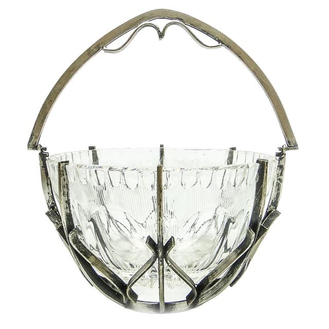 Cukiernica, postmodernizm, szkło, mosiądz srebrzony, HEFRA, Polska, lata 70. - WYMIARY