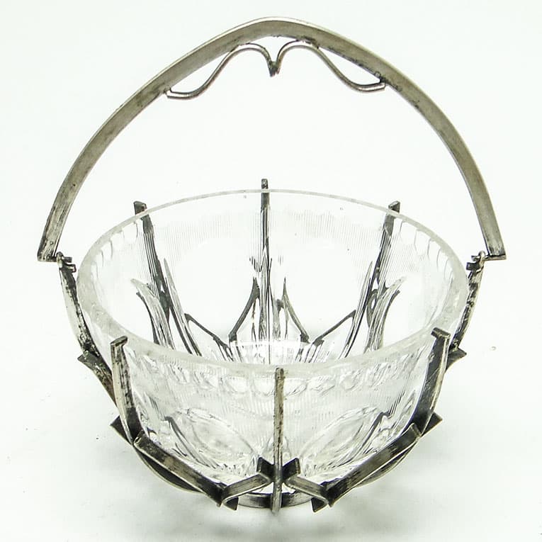 Cukiernica, postmodernizm, szkło, mosiądz srebrzony, HEFRA, Polska, lata 70. - 188510