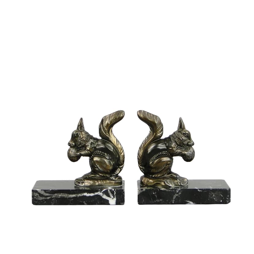 Para podpórek do książek Art déco, metal brązowy, marmur czarny, Anglia, lata 40.