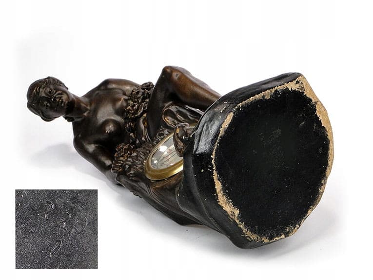 Zegar figuralny secesyjny, brązowy ciemny, ceramika, Austria, XIX w. - 188553