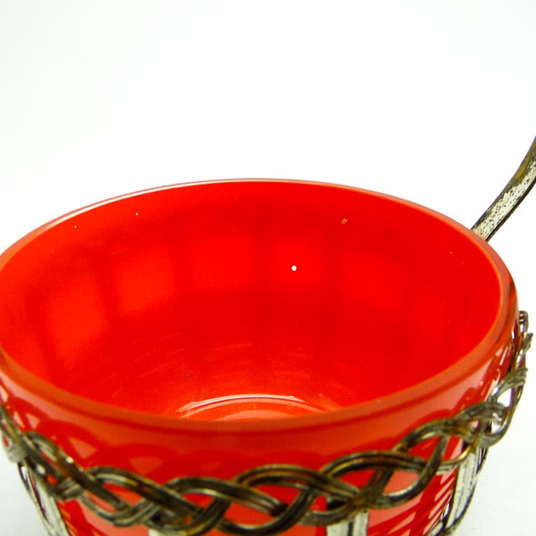 Cukiernica koszyczkowa, Art Nouveau, szkło pomarańczowe, mosiądz srebrzony, Niemcy, początek XX w. - 188662