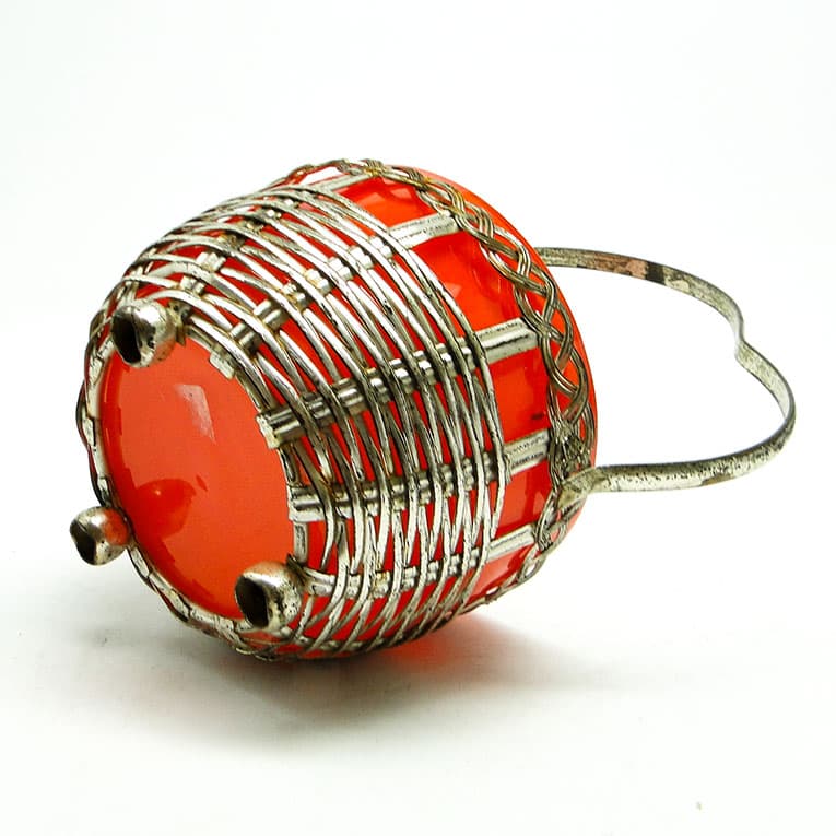 Cukiernica koszyczkowa, Art Nouveau, szkło pomarańczowe, mosiądz srebrzony, Niemcy, początek XX w. - 188657