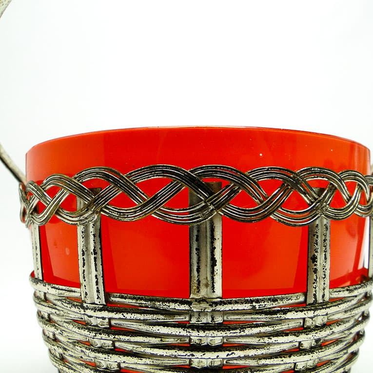 Cukiernica koszyczkowa, Art Nouveau, szkło pomarańczowe, mosiądz srebrzony, Niemcy, początek XX w. - 188660