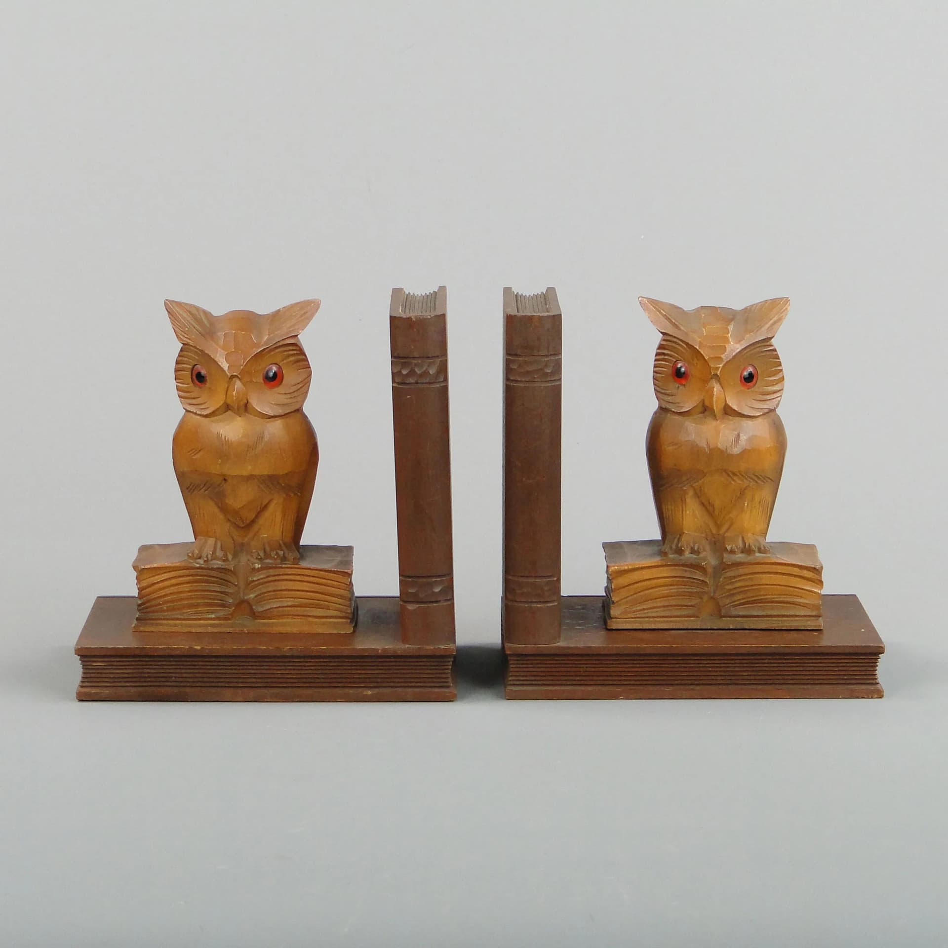 Para podpórek do książek, sowy, brązowy, drewno, Niemcy, lata 20. - 13094