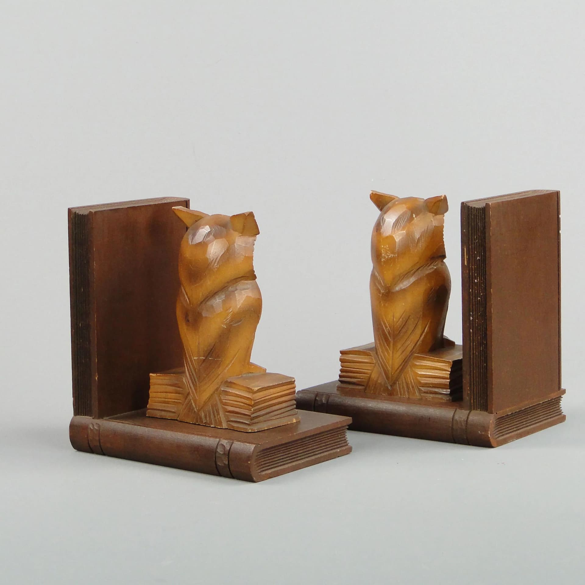 Para podpórek do książek, sowy, brązowy, drewno, Niemcy, lata 20. - 13096