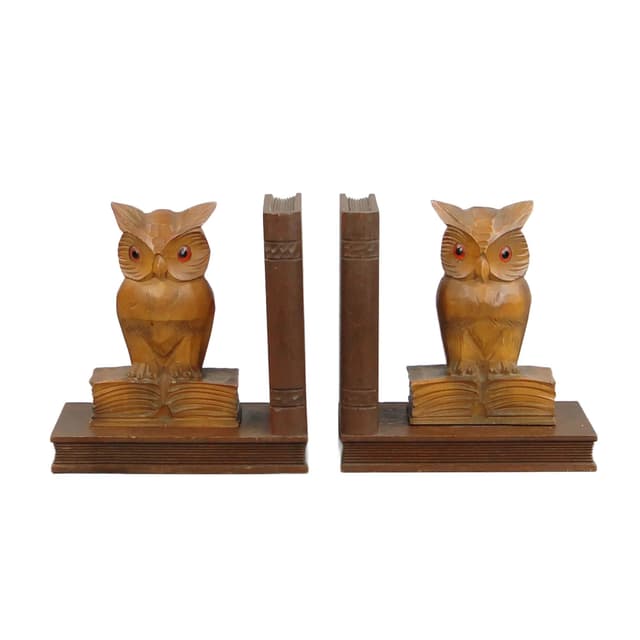 Para podpórek do książek, sowy, brązowy, drewno, Niemcy, lata 20. - WYMIARY