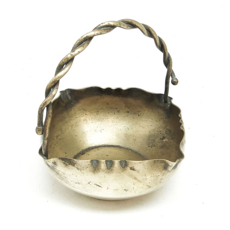 Cukiernica koszyczkowa, Secesja, mosiądz srebrzony, Norblin, Polska, początek XX w.