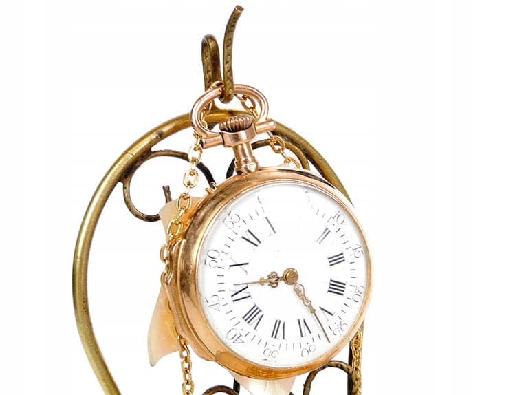 Postument na zegarek kieszonkowy, złocony mosiądz, muszla, Austria, XIX wiek - 188964