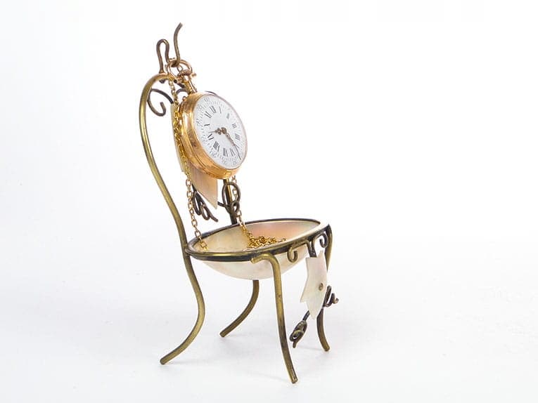 Postument na zegarek kieszonkowy, złocony mosiądz, muszla, Austria, XIX wiek - 188967