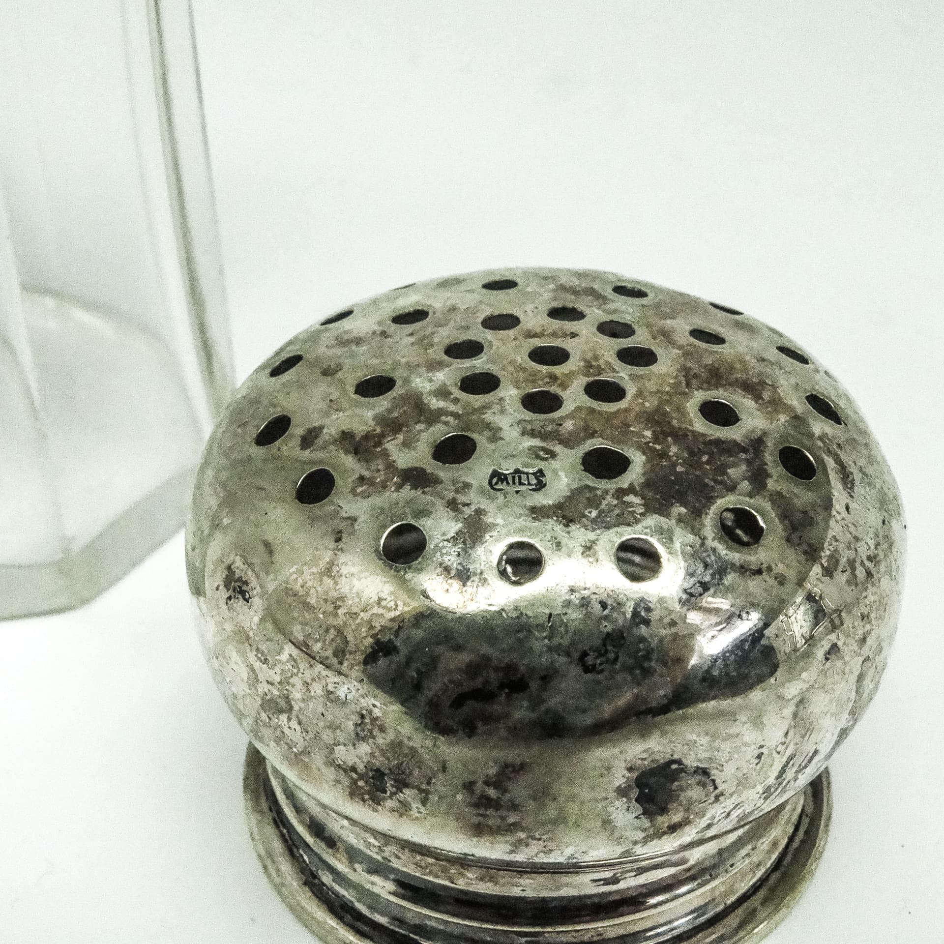 Cukiernica do cukru pudru Art Deco, szkło, mosiądz srebrzony, Belgia, lata 30. - 189071