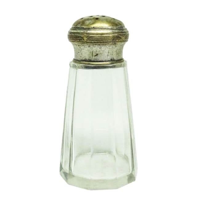 Cukiernica do cukru pudru Art Deco, szkło transparent, mosiądz srebrzony, Belgia, lata 30. - WYMIARY